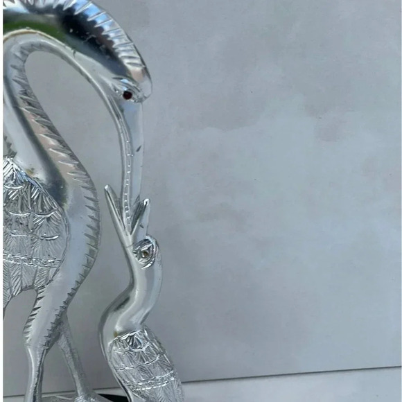 Vintage Collection White Metal Pair Of Swan With Stand Silver Sz 9"x2.5" - Picture 8 of 11